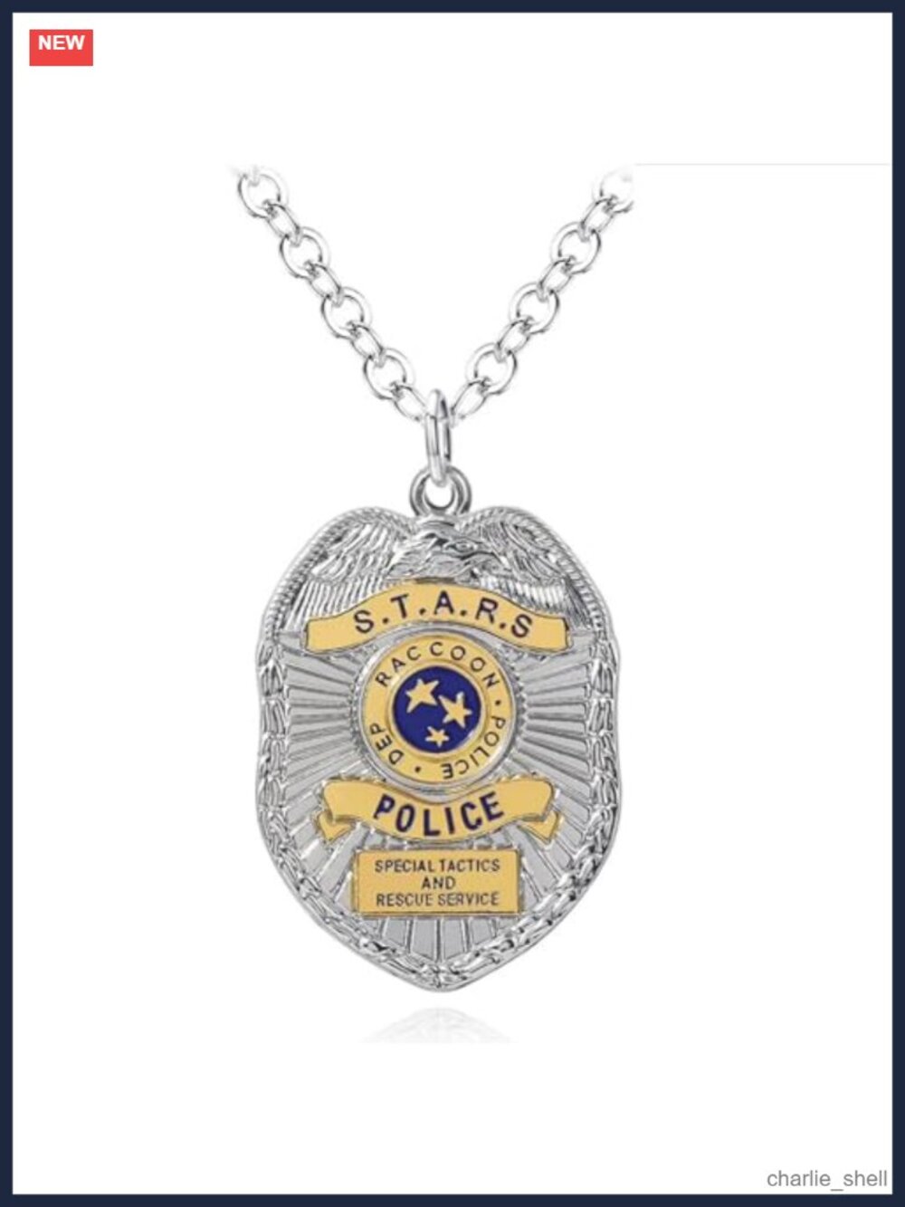 Horror Game Theme Raccoon City S.T.A.R.S. Badge Pendant Necklace Zinc Alloy 18in